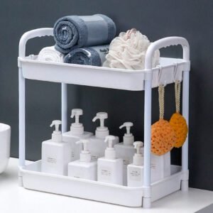 Mueble organizador de plástico 2 niveles para tocador y baño